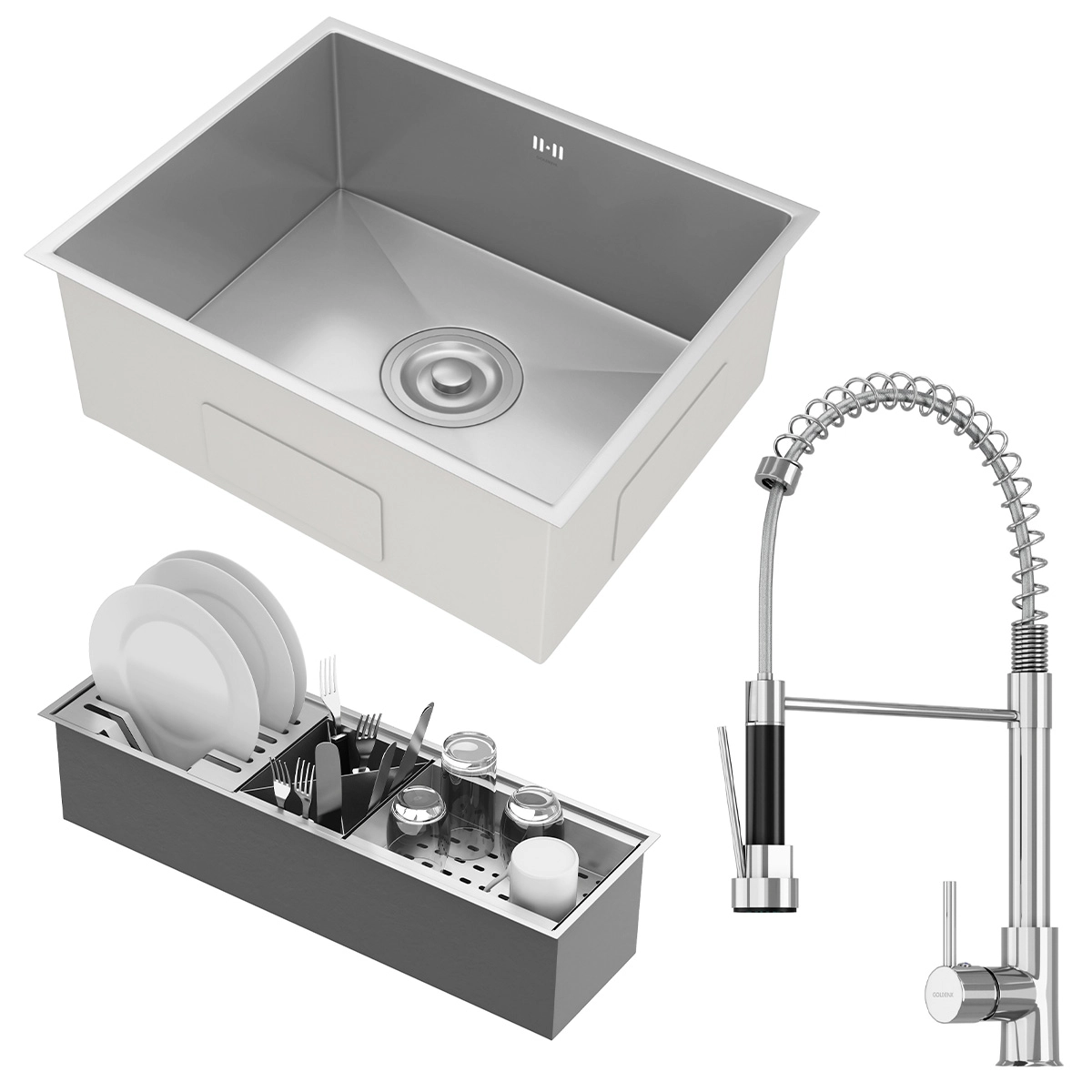Kit Cuba Gourmet Lisboa Aço Inox 304 Calha Oragnizadora Aço Inox E Torneira Genebra Monocomando Goldenx