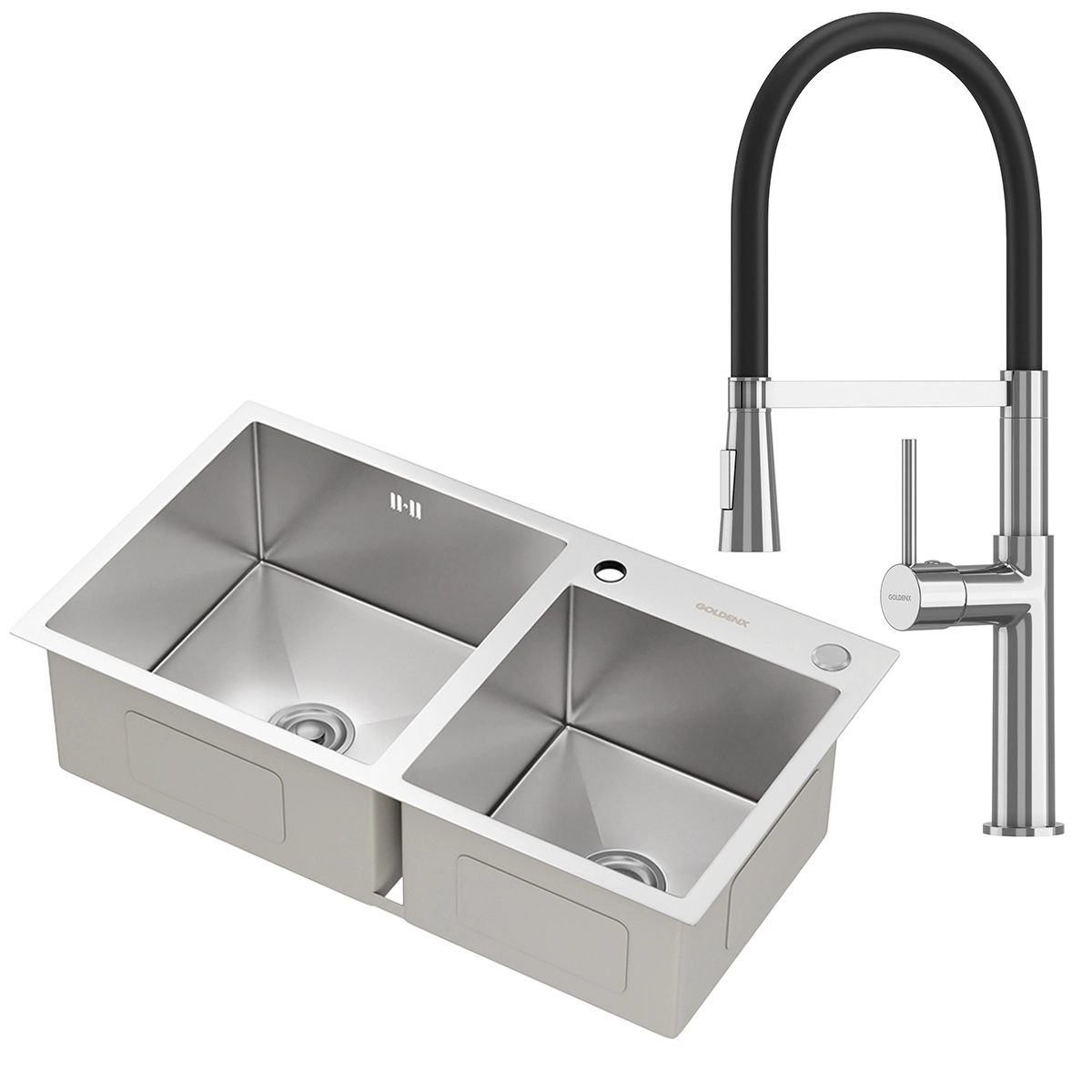 Kit Cuba Dupla Gourmet Nápoles Aço Inox 304 E Torneira Gourmet Bélgica Monocomando Goldenx