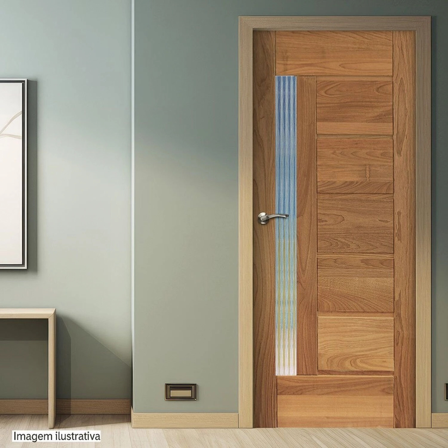 Folha De Porta De Madeira Maciça Tauari 210x82x3,3 Réguas Horizontais Vidro Lateral Jomadi Natural