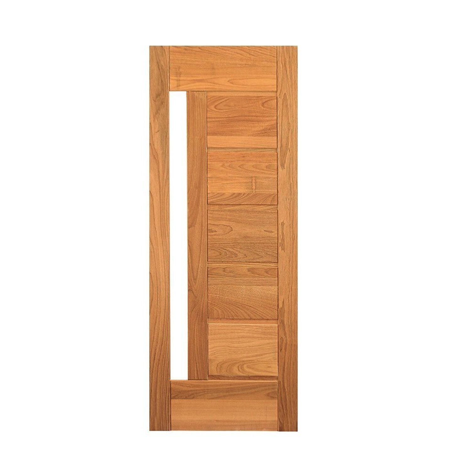 Porta De Madeira Maciça Tauari 210x90x3,3 Réguas Horizontais Vidro Lateral Jomadi Natural