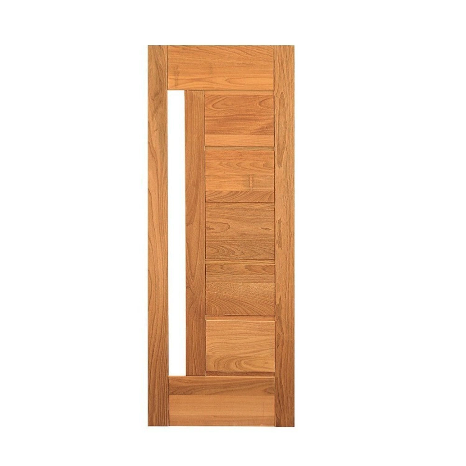 Folha De Porta De Madeira Maciça Tauari 210x92cm Réguas Horizontais Vidro Lateral Jomadi Tauari