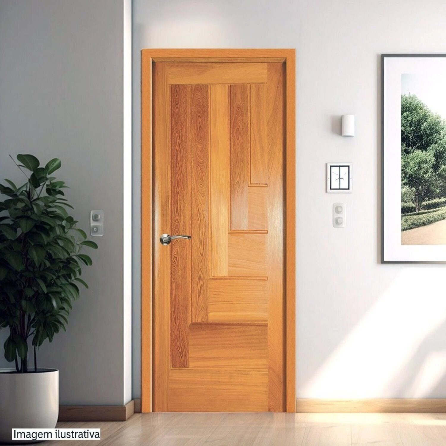 Folha De Porta De Madeira Maciça Tauari 210x80x3,3 Réguas Em L Jomadi Natural
