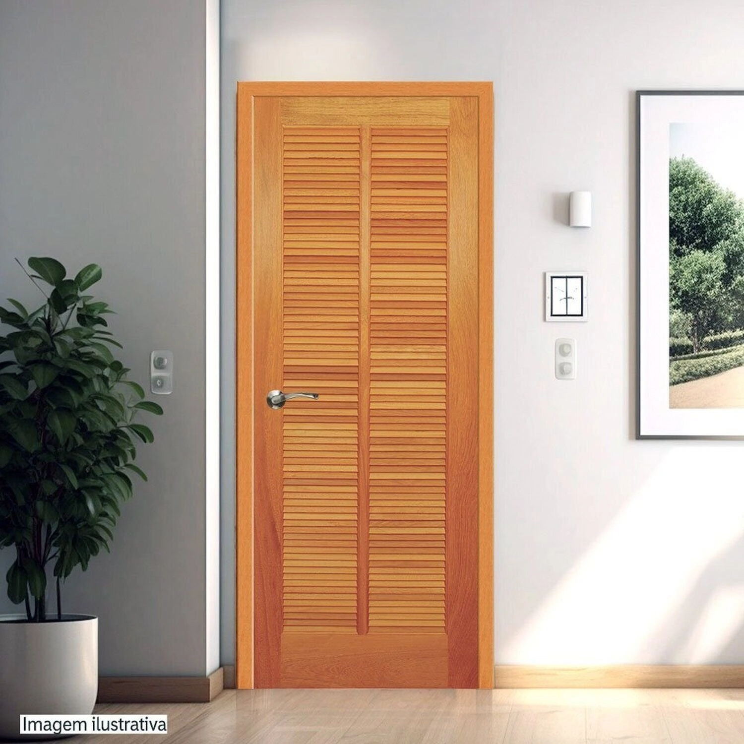 Folha De Porta De Madeira Maciça Tauari 210x82x3,3 Veneziana Jomadi Natural