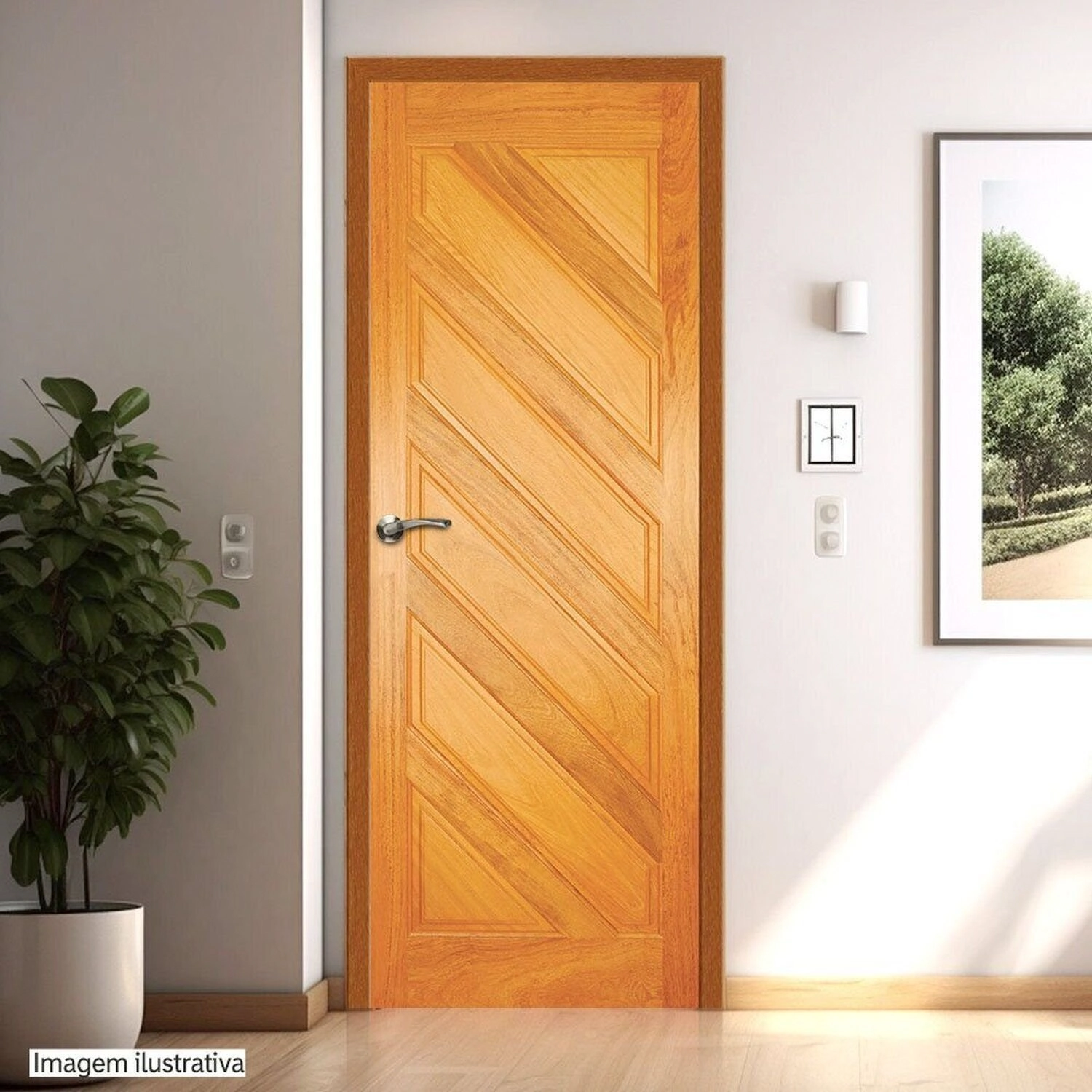 Folha De Porta De Madeira Maciça Tauari 210x72x3,3 Almofadas Diagonais Jomadi Natural