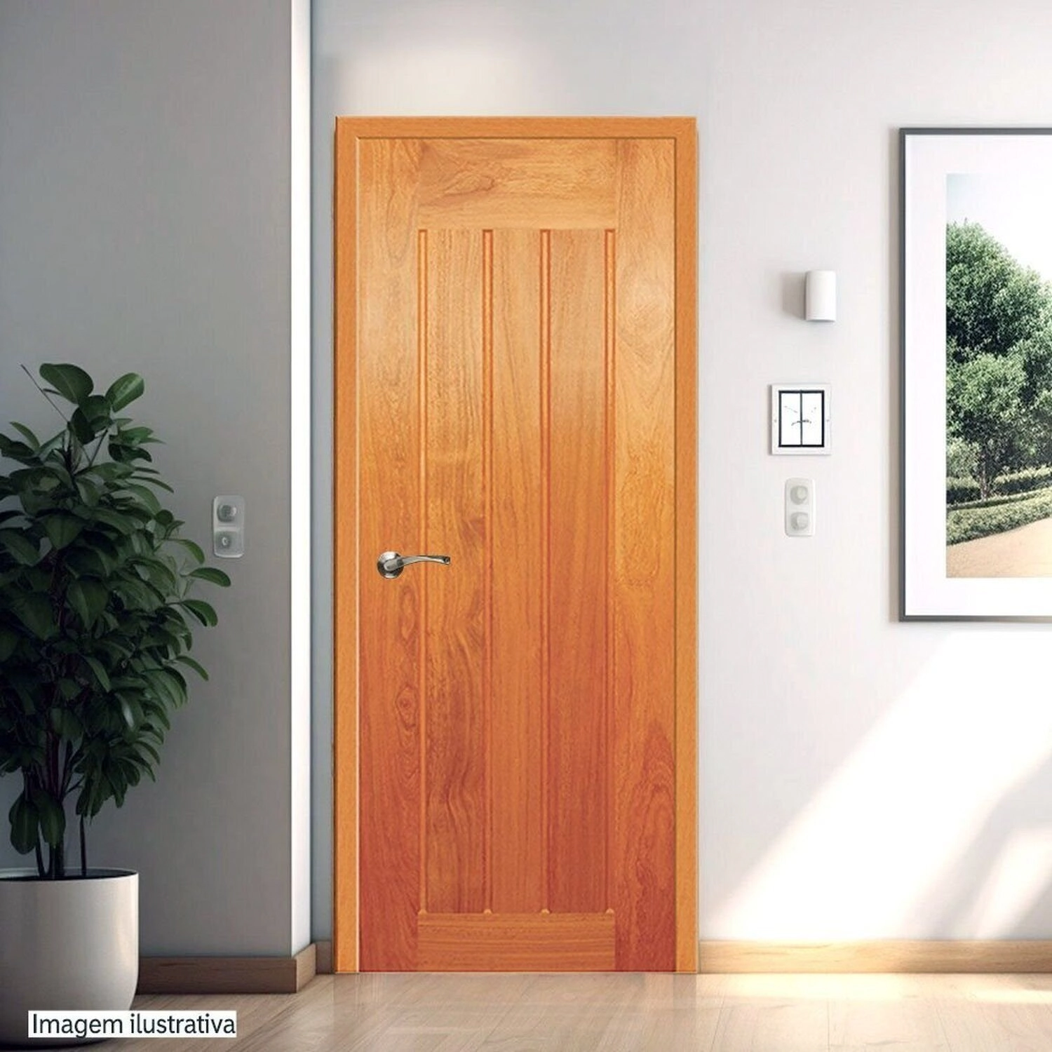 Folha De Porta De Madeira Maciça Tauari 210x62x3,3 Cinco Réguas Verticais Jomadi Natural