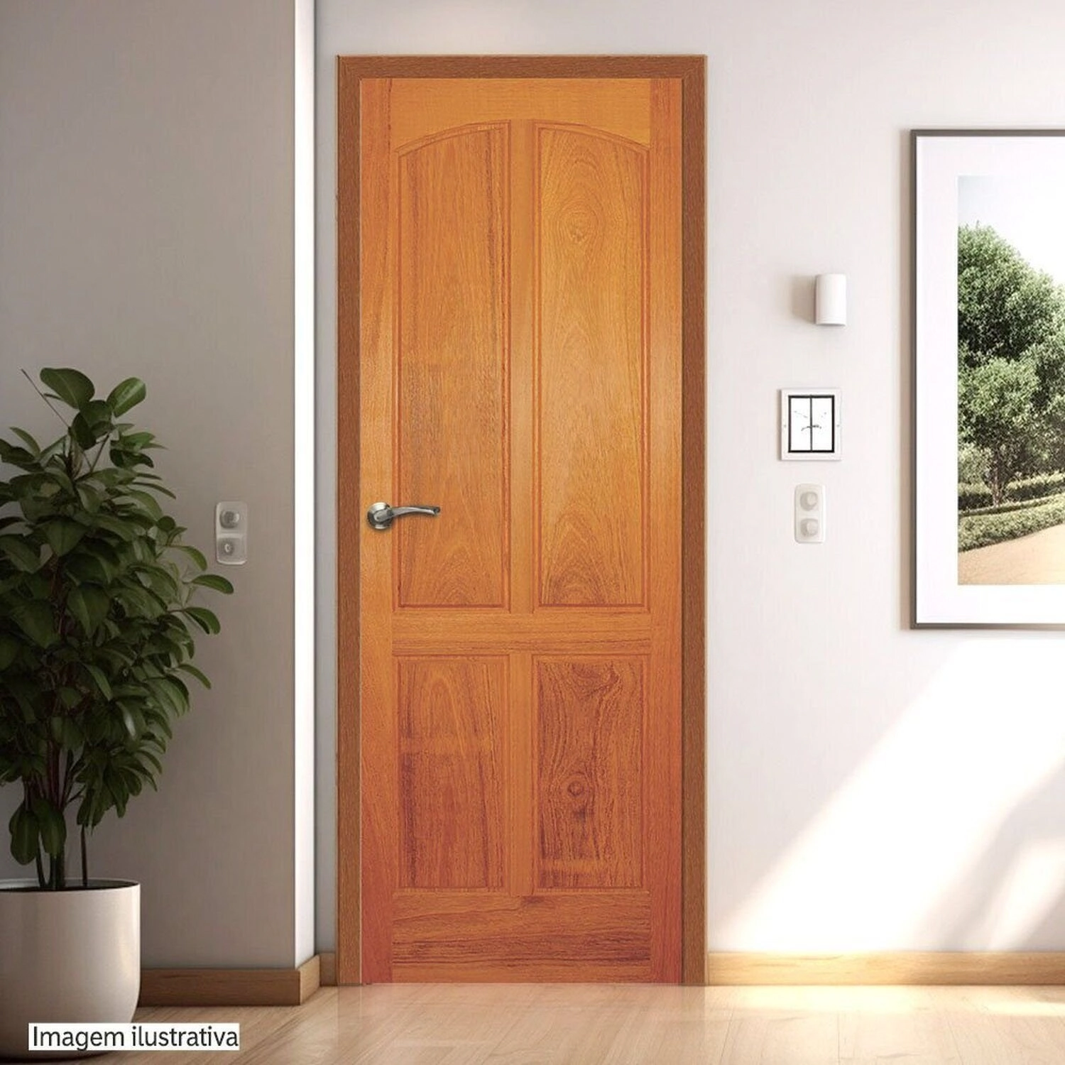 Folha De Porta De Madeira Maciça Tauari 210x82x3,3 Quatro Almofadas Verticais Jomadi Natural