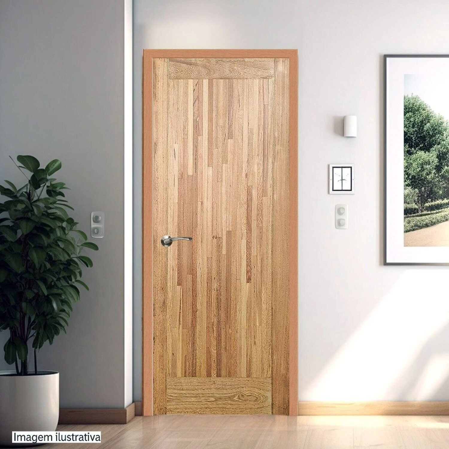 Folha De Porta De Madeira Maciça Tauari 210x82x3,3 Parquet Vertical Jomadi Natural