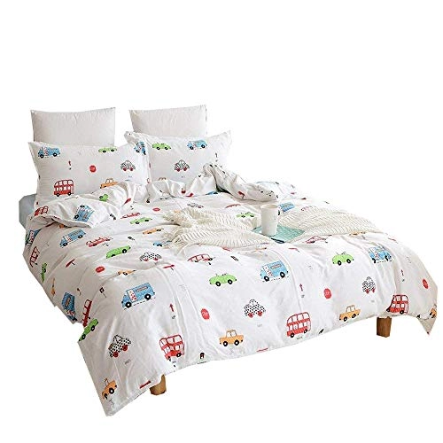 Enjoylife Simple Duvet Cover Set Double Yarn Voile Muslin Cotton Bedding Tassels 3 Pcs For Boys, Car