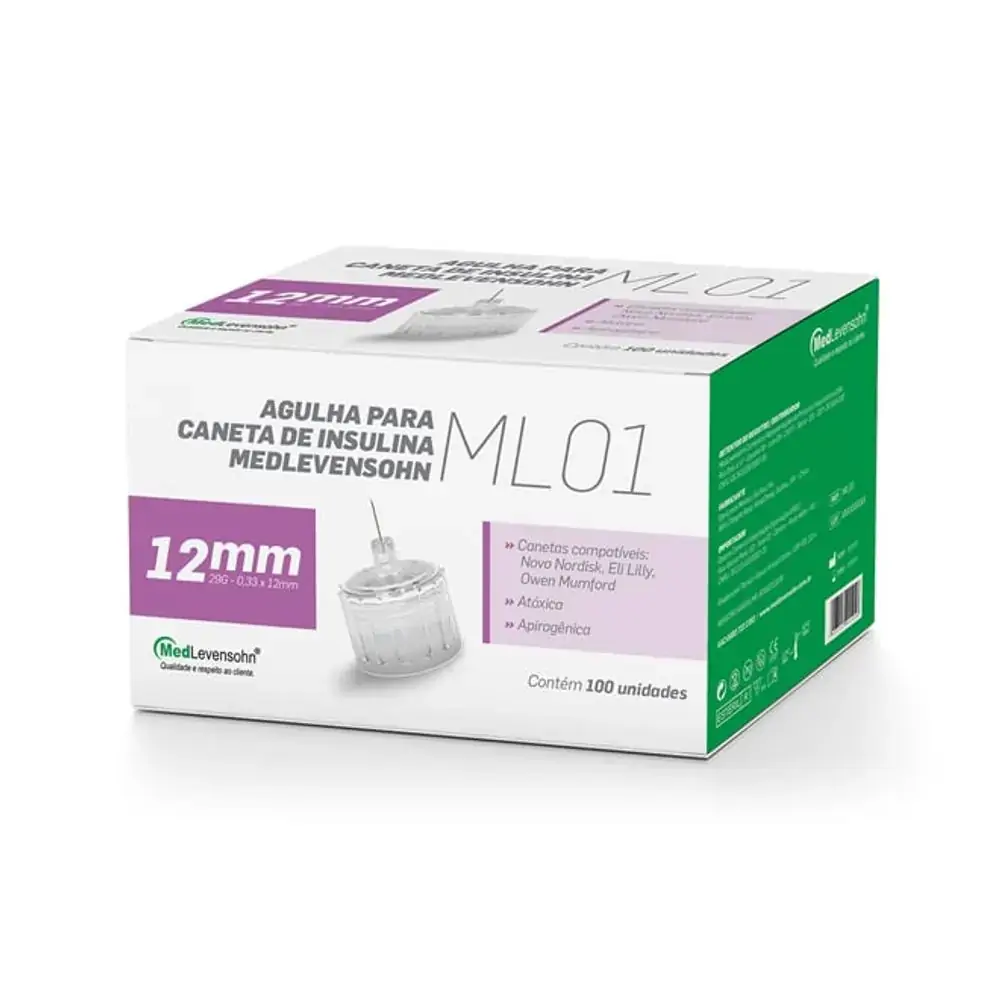 Agulha 12mm para Caneta de Insulina Medlevensohn 100 Unid 7908007901500
