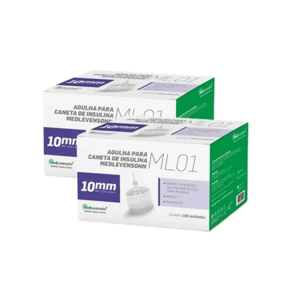 Agulha 10mm para Caneta de Insulina Medlevensohn 100 Unid 7908007901920