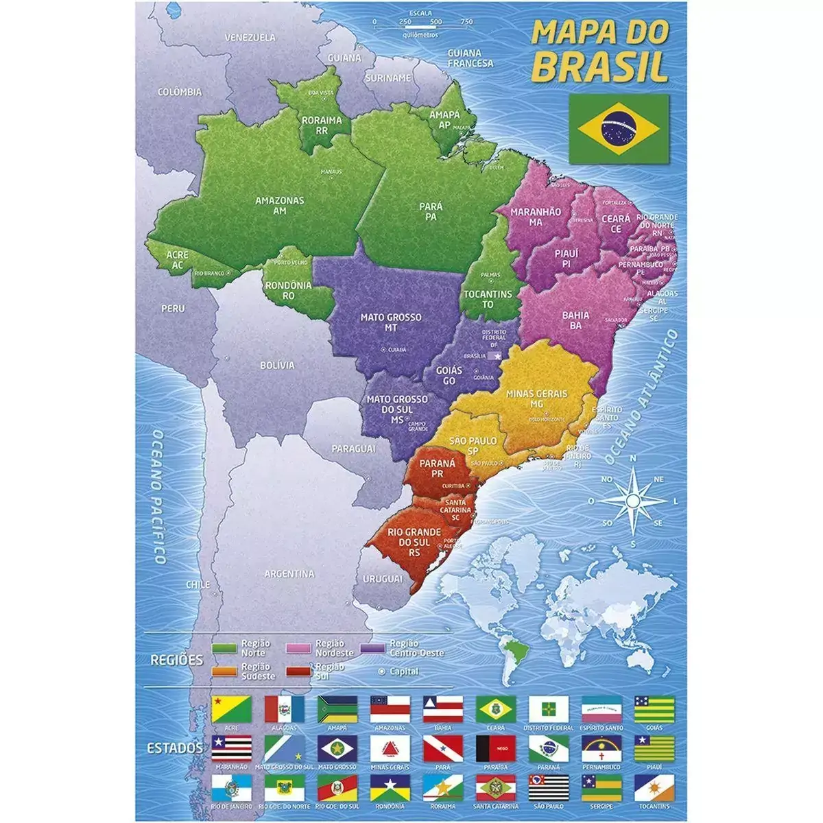 Quebra Cabeça 200 Peças Mapa do Brasil - Grow
