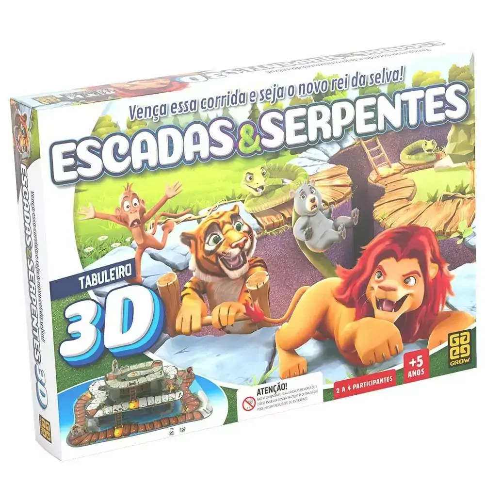Jogo de Tabuleiro Escadas e Serpentes 3D - Grow