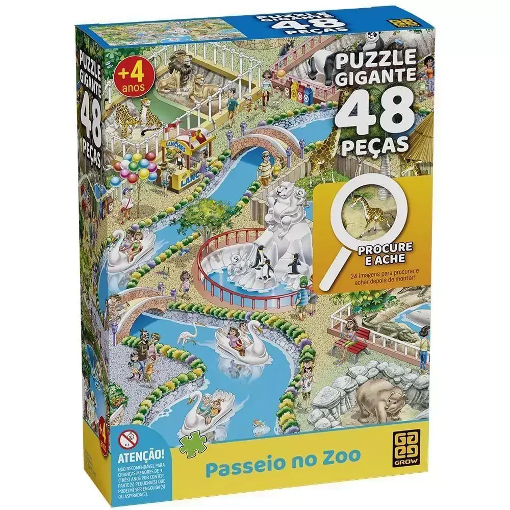 Quebra-Cabeça Gigante 48 Peças - Procure e Ache - Passeio No Zoo - Grow
