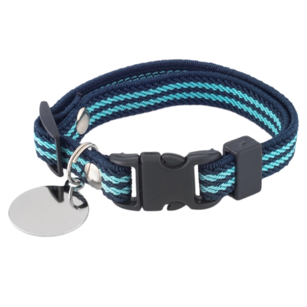 Coleira Gato Elastico Listra C/ Placa Azul U279640