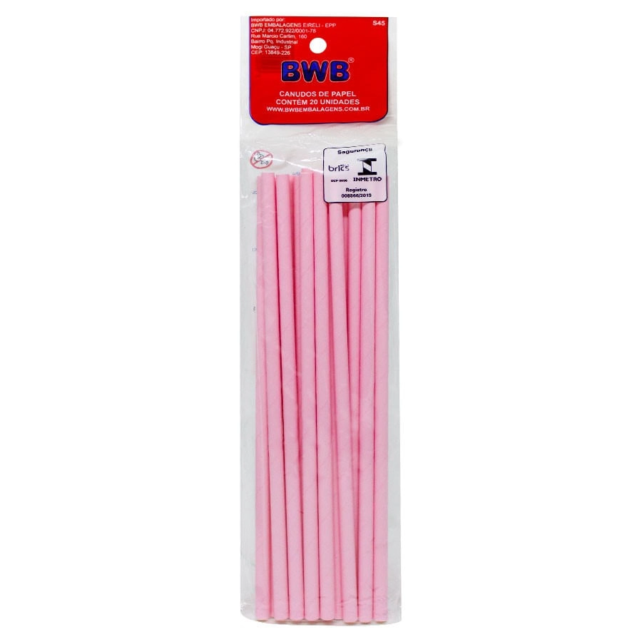 Canudo De Papel Liso Rosa C/20un 9950 Bwb