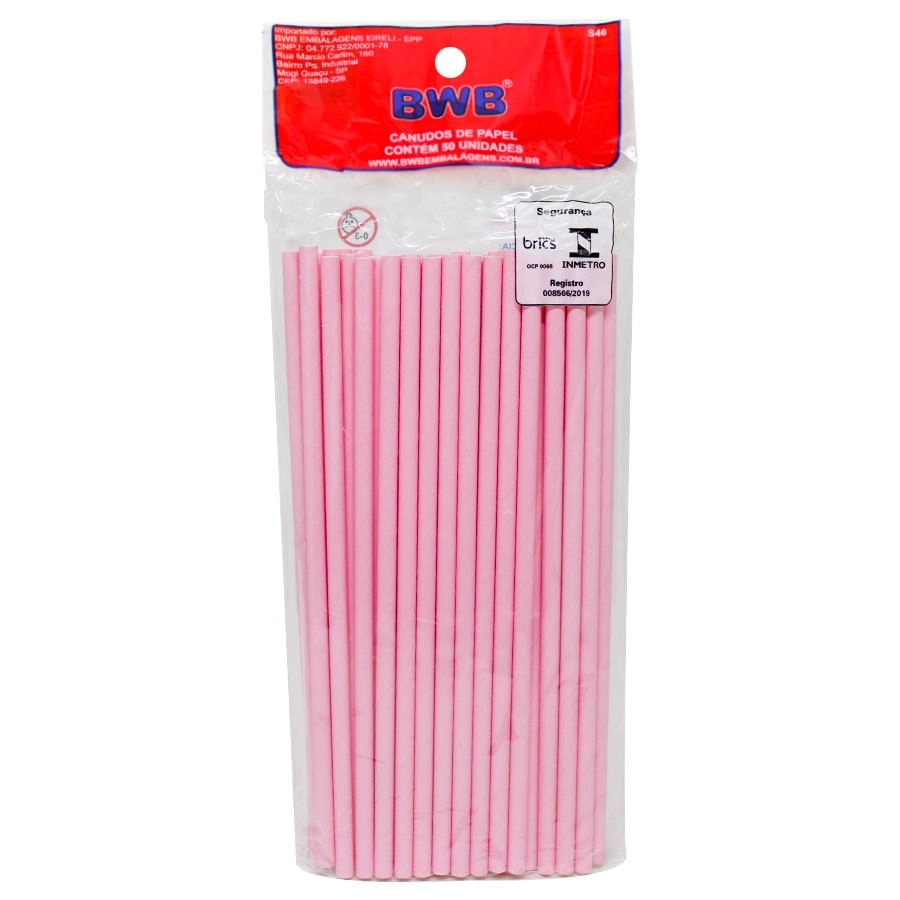 Canudo De Papel Liso Rosa C/50un 9951 Bwb