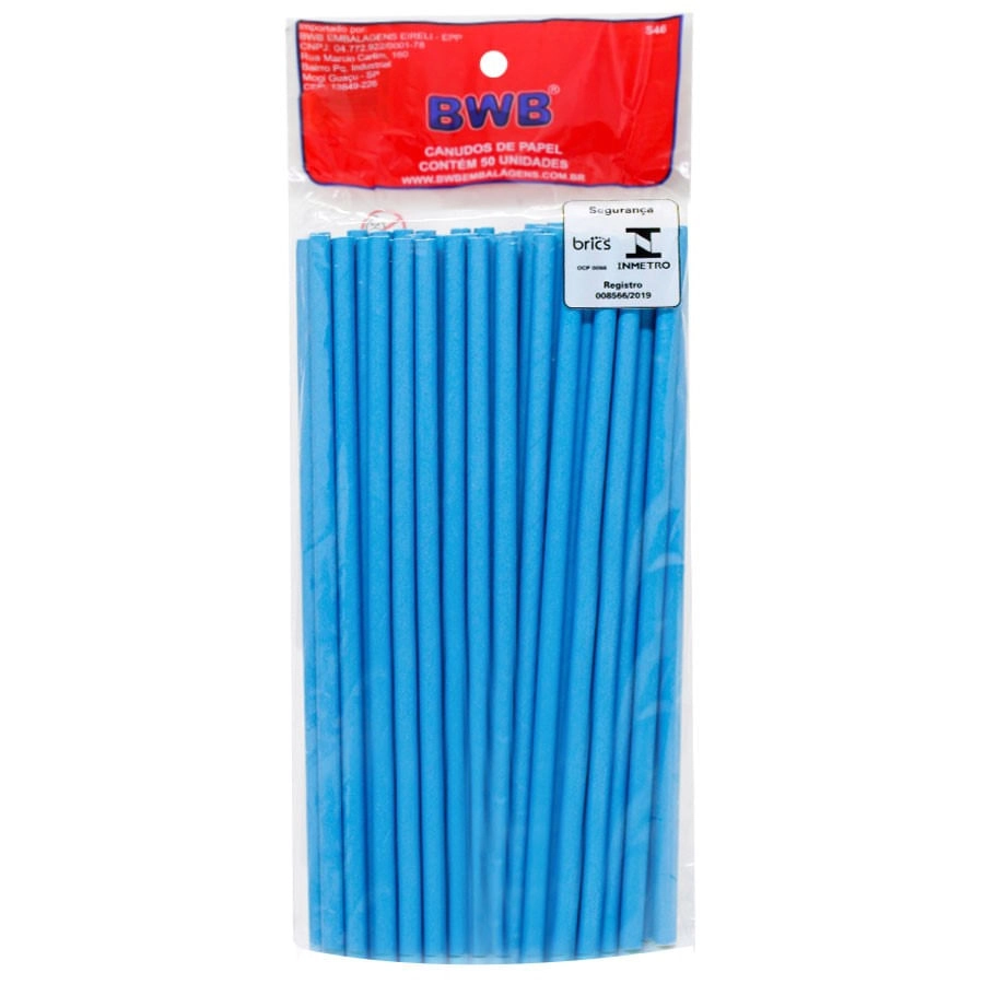 Canudo De Papel Liso Azul C/50un 9954 Bwb
