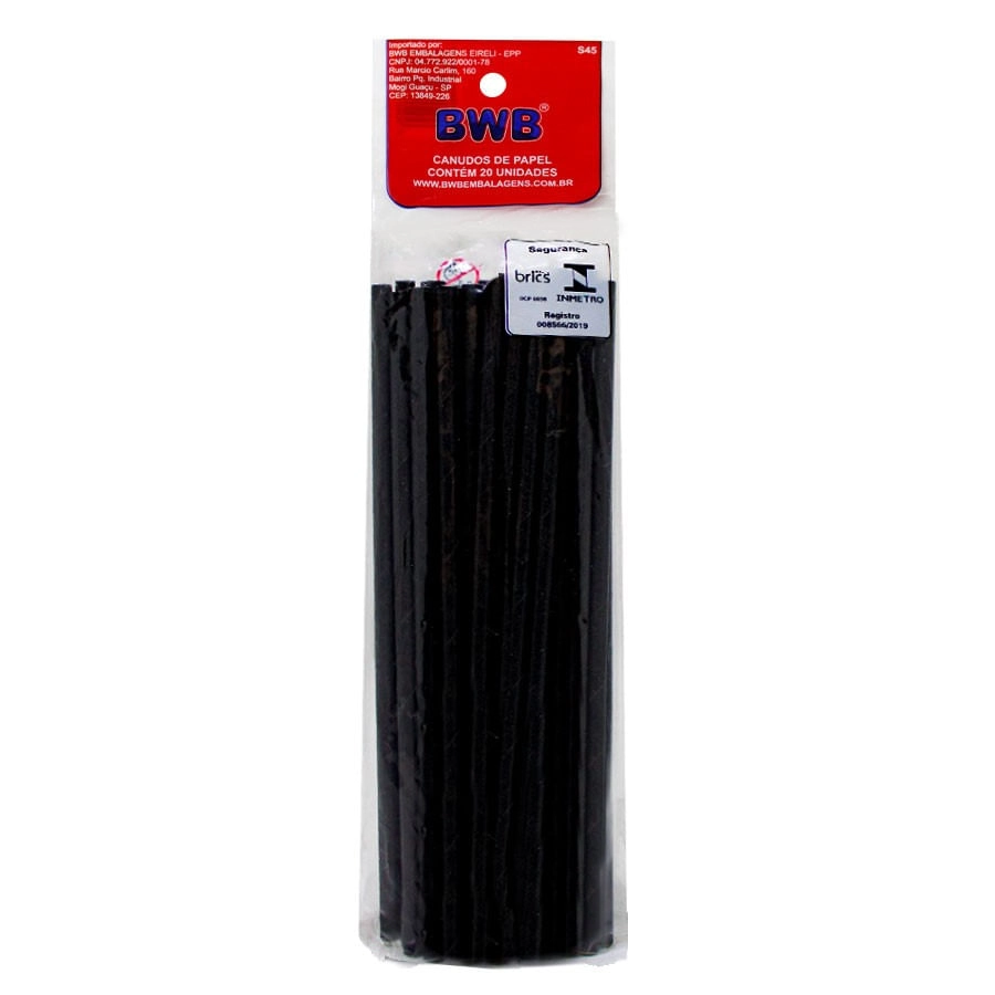 Canudo De Papel Liso Preto C/20un 9959 Bwb