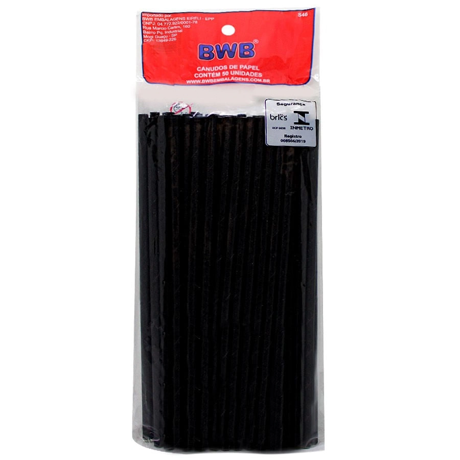 Canudo De Papel Liso Preto C/50un 9960 Bwb
