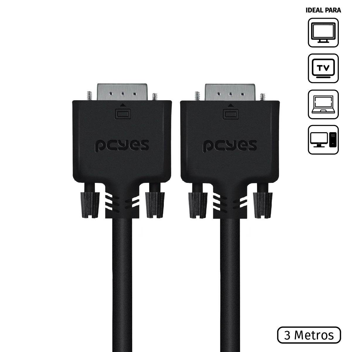 Cabo De Vídeo Vga 15 Pinos Macho Para Vga 15 Pinos Macho 28awg Puro Cobre 3 Metros - Pvm15-3