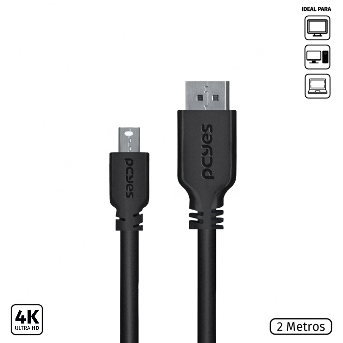 Cabo Mini Displayport Macho Para Displayport Macho V.1.2 28awg Puro Cobre 2 Metros - Pmddpm-2