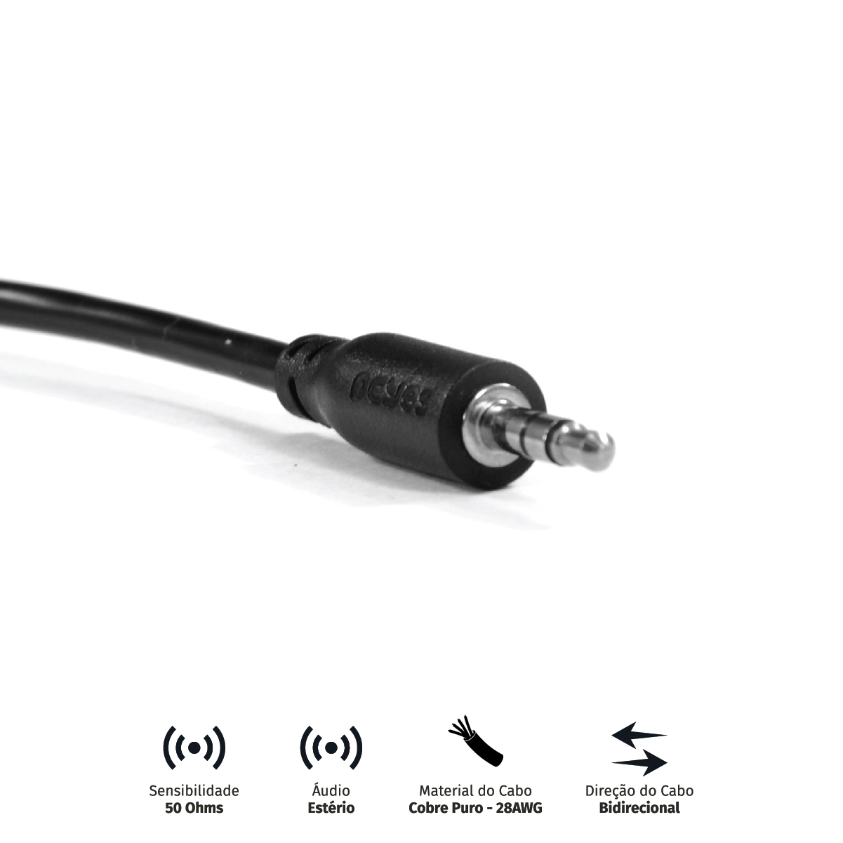 Cabo P2 3.5mm Macho Para P2 3.5mm Macho 28awg Puro Cobre 2 Metros - P35m-2