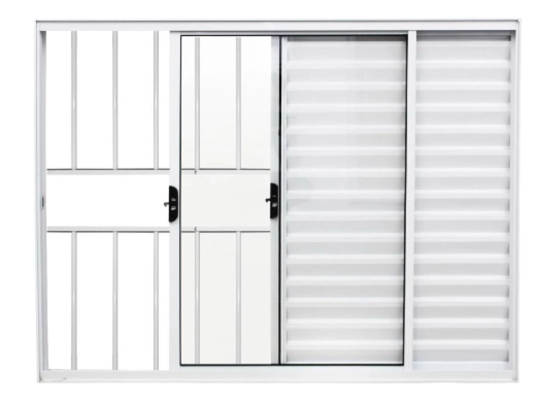 Janela Veneziana De Correr 03 Folhas Com Grade Branco - 100x140