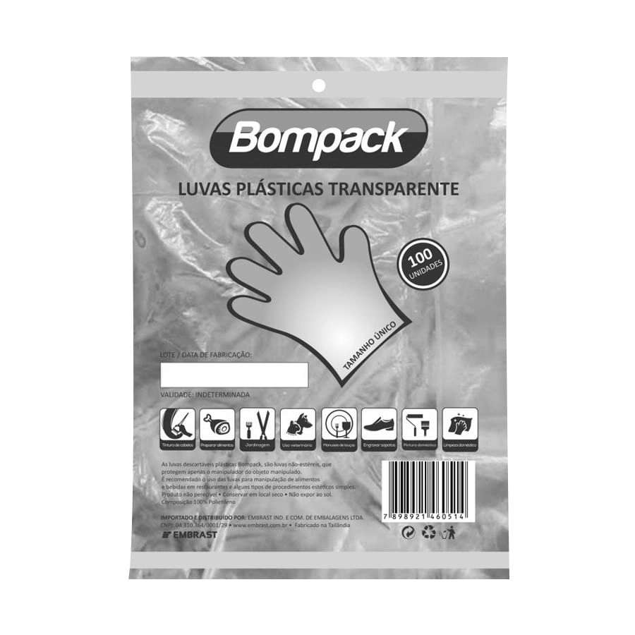 Luva Descart.plast.100un Bompack