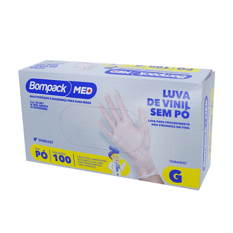 Luva Vinil S/po Bompack T G 100/1un