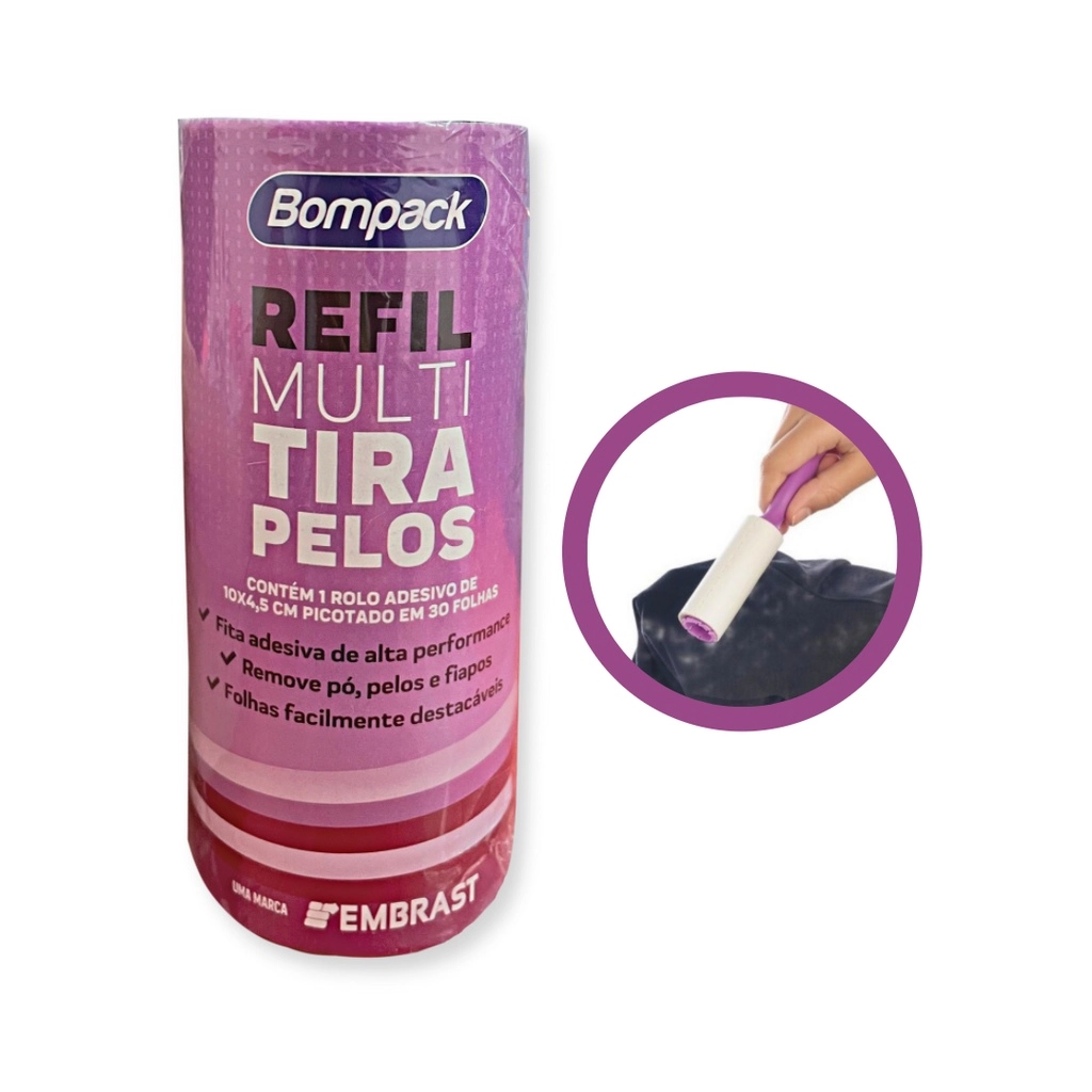 Rolo Adesivo Tira Pelos Bompack 10cm X 4,5cm Refil