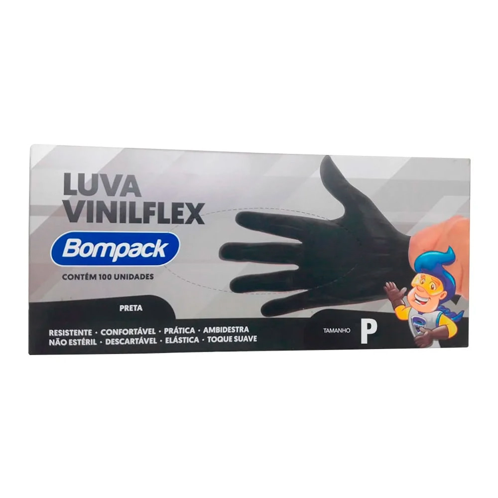 Luva Vinil Bompack Pt P C/100