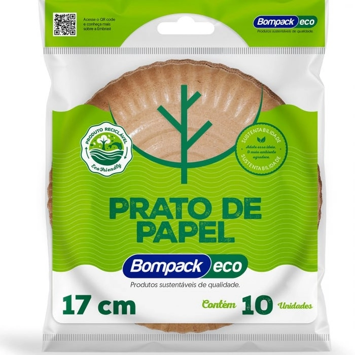 Prato Papel Eco Bompack 17cm C/10 Unid