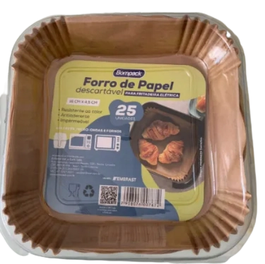 Forro De Papel Descartável Quadrado Para Air Fryer Bompack 25un