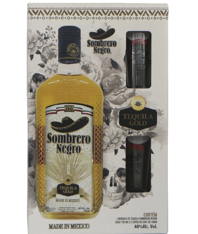 Tequila Sombrero Negro 750ml Gold Kit 2 Copos