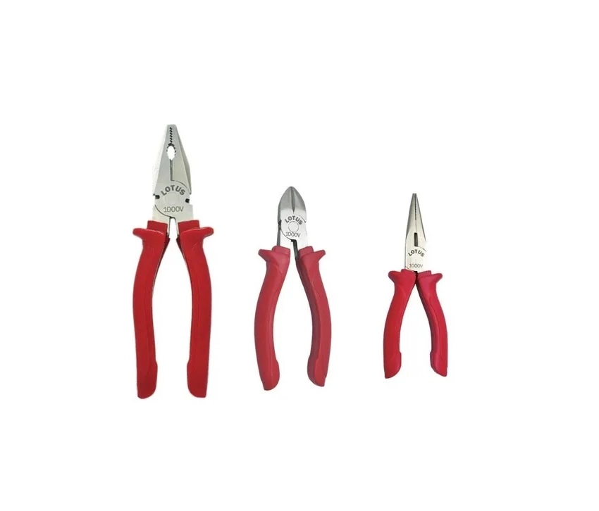 Kit Jogo Alicates Universal, Bico Longo E Corte 1000 Volts Aço Carbono 3 Pçs Lotus 3768