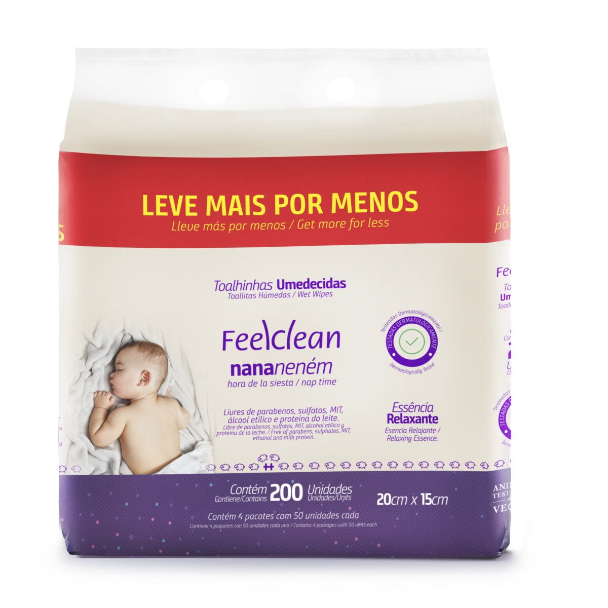 Pack Toalha Umedecida Infantil Feelclean Nana Neném Pacote 4 Unidades Leve Mais Pague Menos