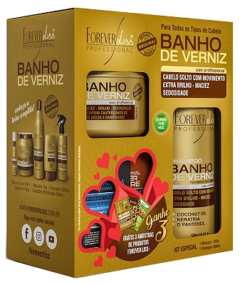 Kit Especial Banho De Verniz Forever Liss Com Shampoo 300ml E Mascara 250g