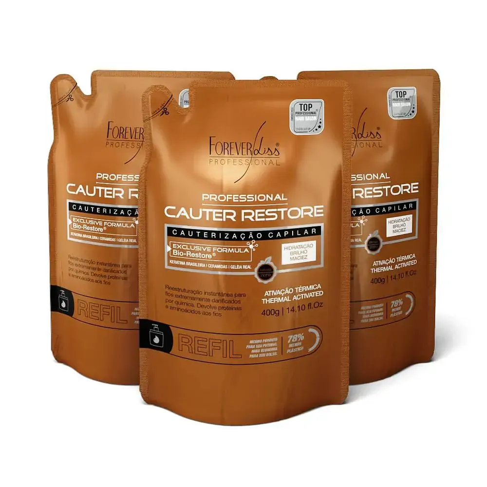 Combo Leve 3: Refil Máscara Capilar Cauterização Cauter Restore Forever Liss