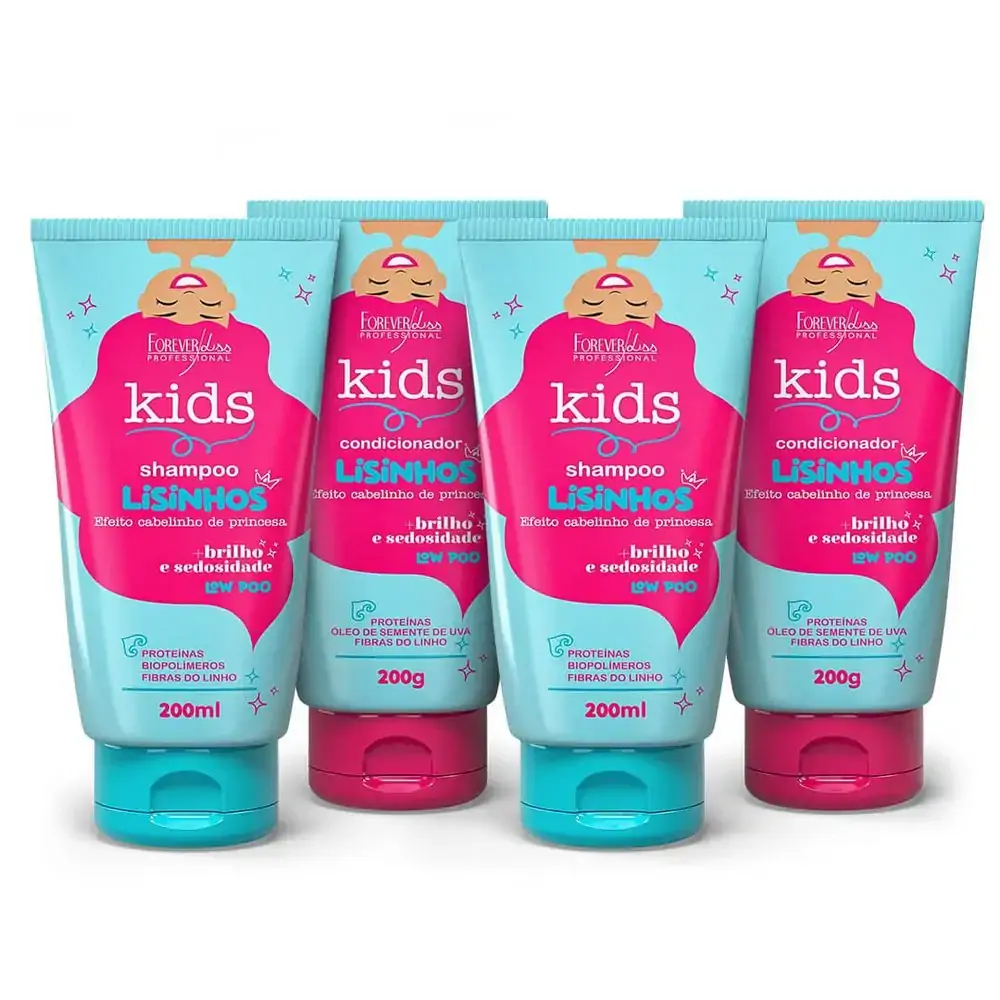 Combo 2 Shampoos e Condicionadores Infantis Lisinhos Forever Kids