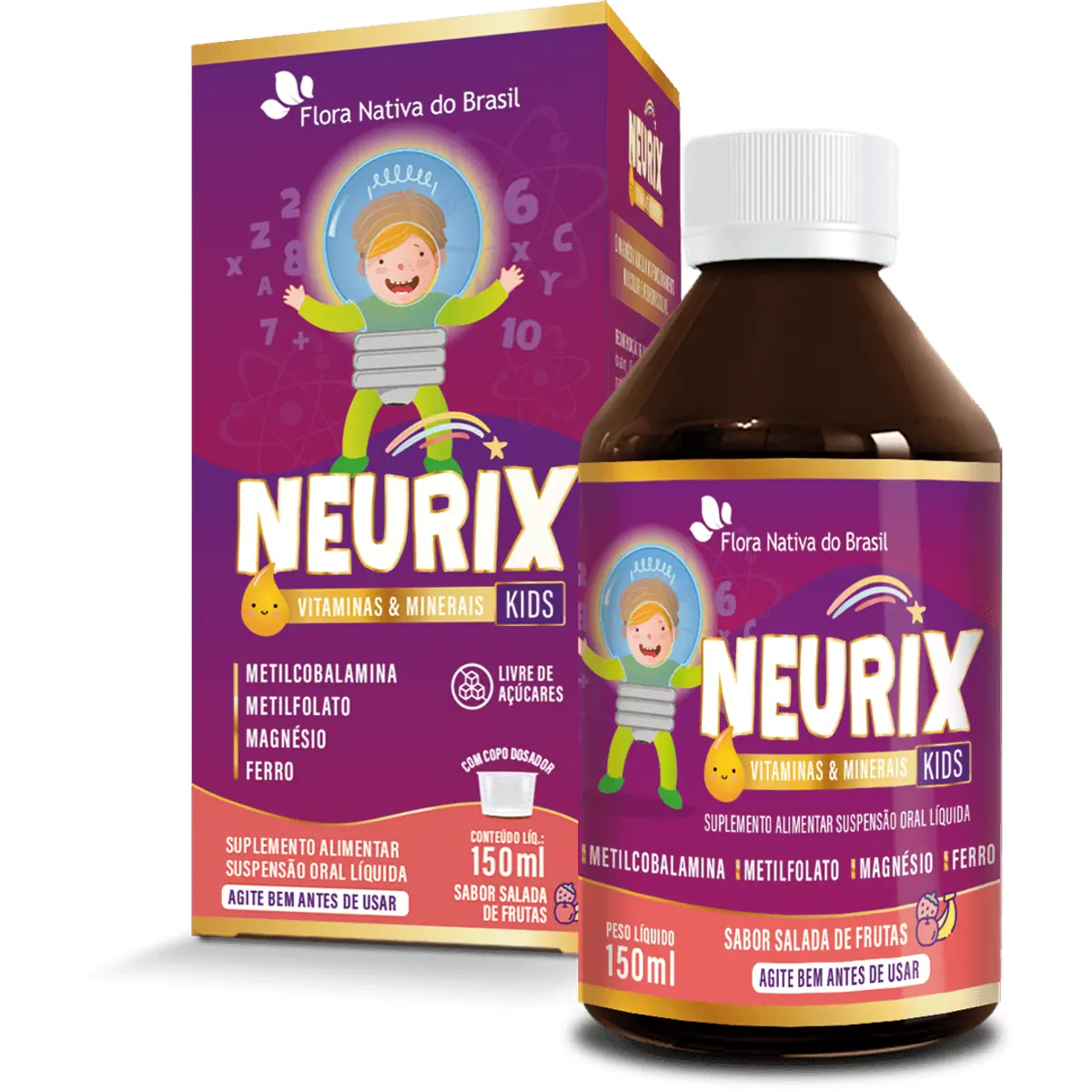 Neurix (mg, Fe, Metilfolato E B12) 150ml - Flora Nativa Sabor Salada De Frutas