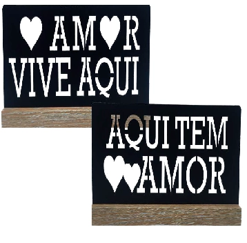 Quadro Madeira C/base Amor 27x12 R.gdr0461 Golden