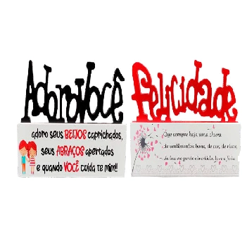 Enfeite Felicidade/adoro Voce Madeira 23x14cm