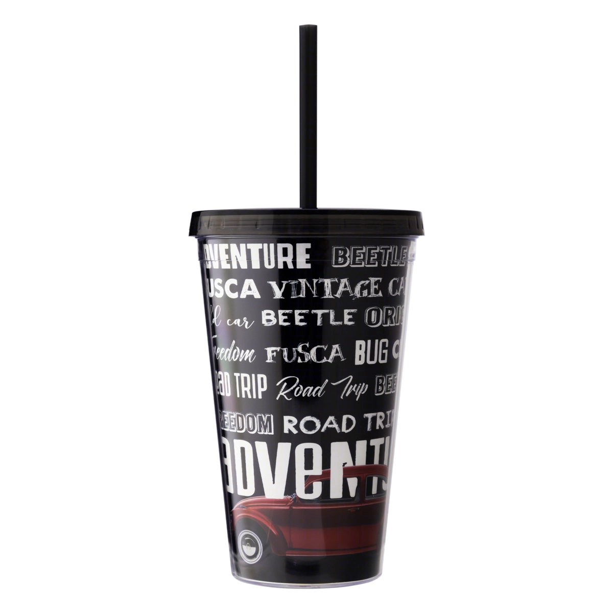 Copo Plástico Com Canudo Preto Fusca Letters 500ml Poopstore