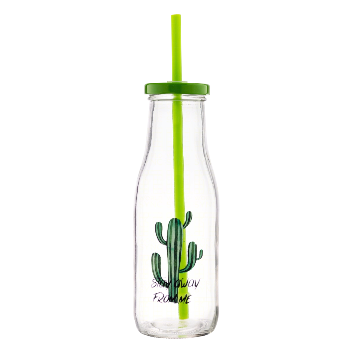 Garrafa Com Canudo Verde Cactus Stay Away Slim Vidro 425ml Poopstore