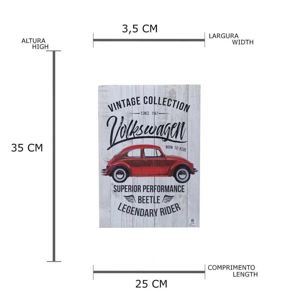 Placa Madeira Fusca Vintage Collection Bco 25x35x2cm 41484 Rojemac