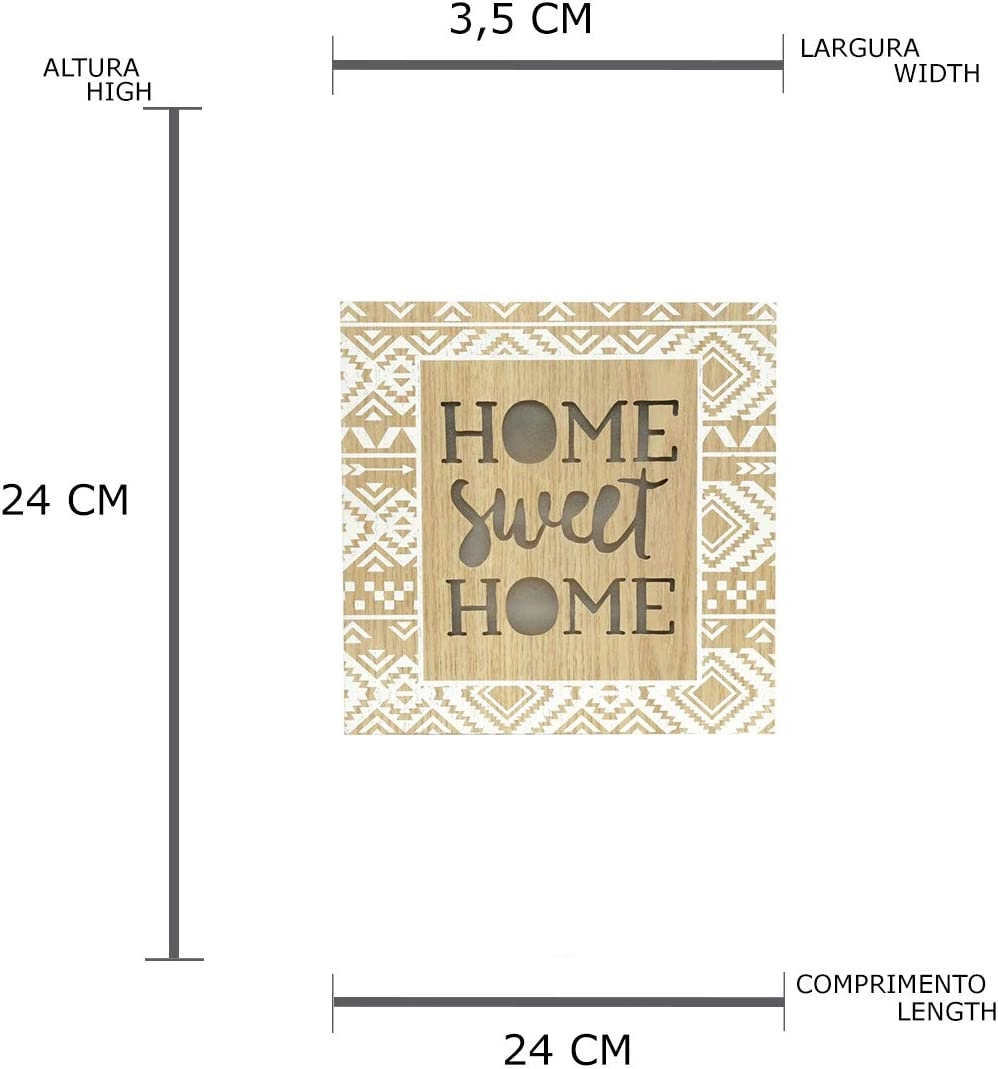 Tela Led Home Sweet Home Dourada Bg 24x3.5x24cm 42003 42632 Rojemac