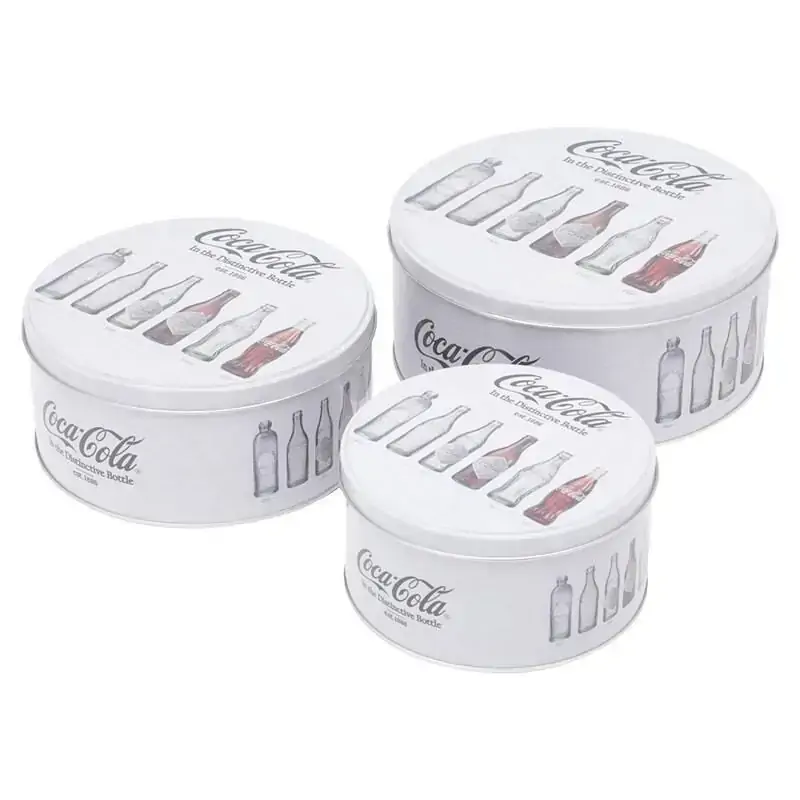 Jg 3latas Metal Round Coca Cola Evolution Of Bottles Cinza 43542 Rojemac