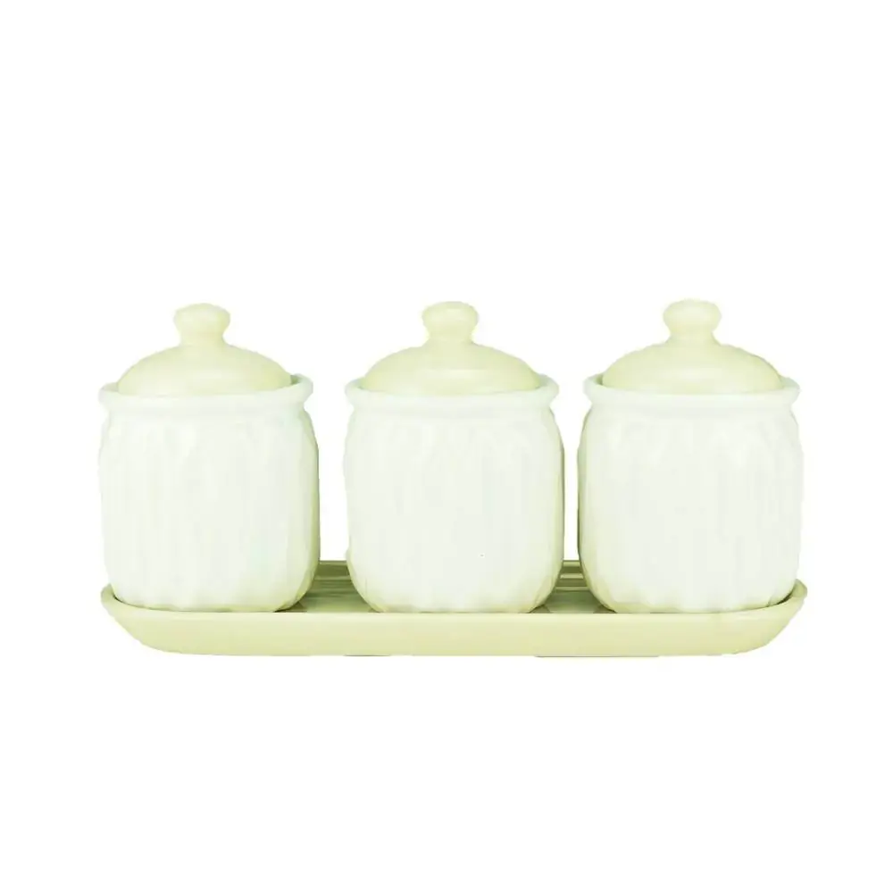 Jg 4 Pcs Ceramica Bg Waves Bco Com Tampa 22.5x7.5x10.5cm 44452 Rojemac