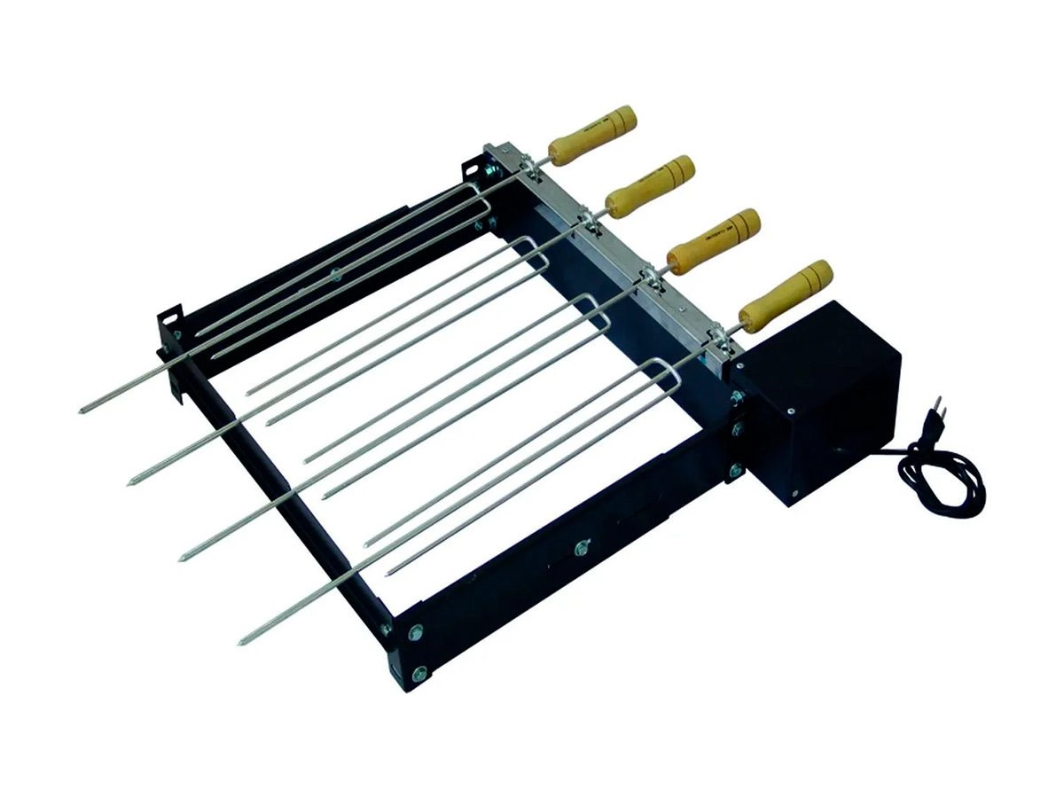 Kit Giratório Baixo Para Churrasqueira Com 04 Espetos Bivolt