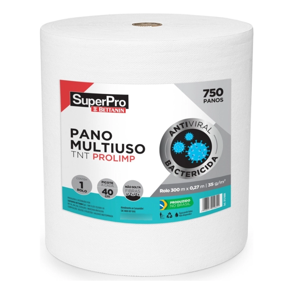 Pano De Limpeza Multiuso Superpro 750 Panos Rolo 300 Metros - Branco
